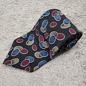 Christian Dior Monsieur Silk Tie Black Burgundy Blue Geometric Oval Pattern USA